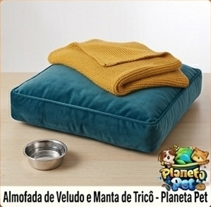 Almofada de Veludo e Manta de Tricô